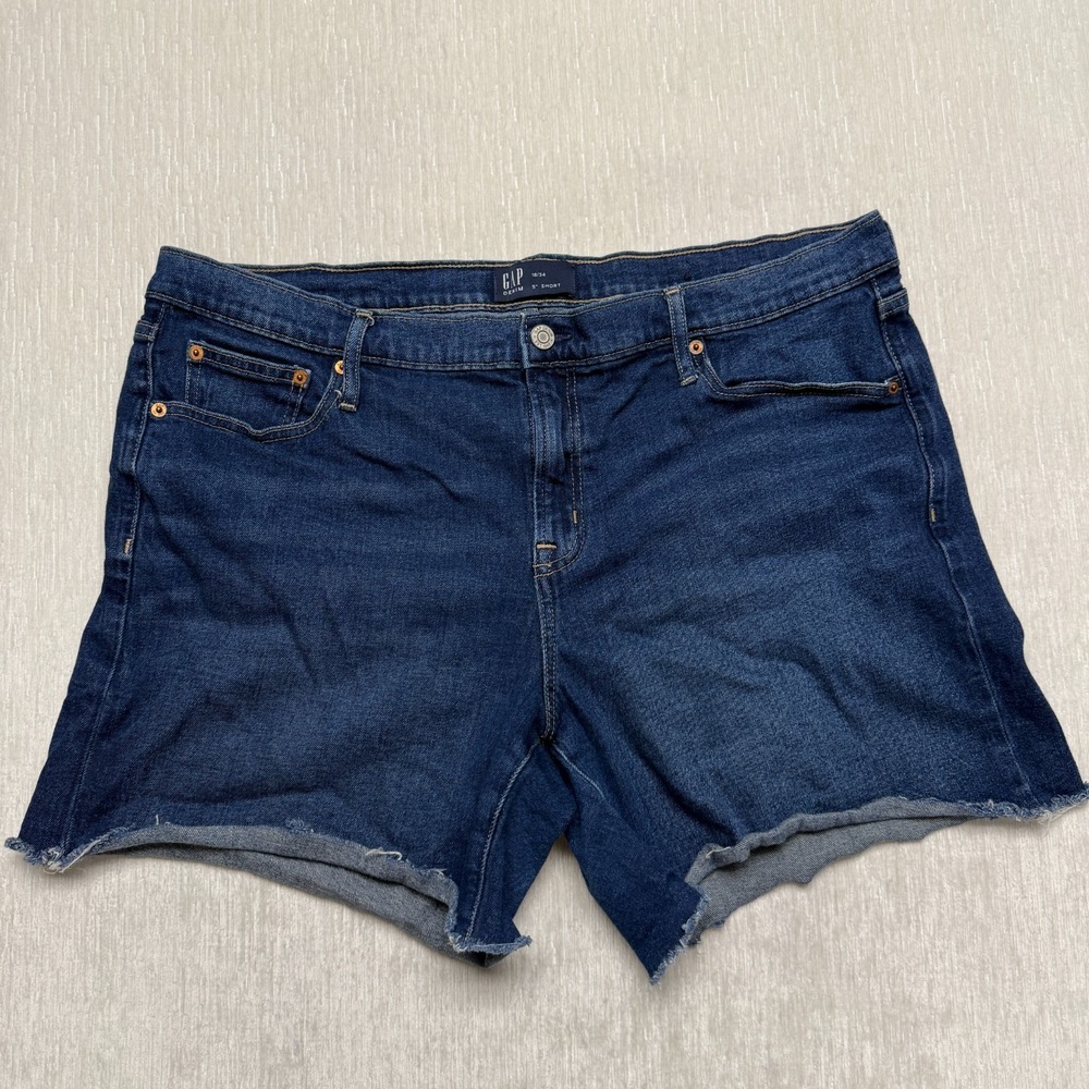 Gap Denim 5" Shorts Womens 18/34 Blue Cotton Stretch Mid Rise Summer Frayed Hem